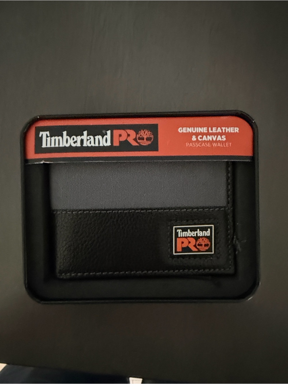 Timberland PRO Black and Gray Canvas Leather Bifold Wallet